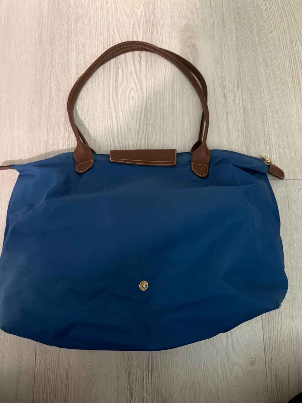 Longchamp Blue Women's Tote Bag with Brown Trim - Picture 2 of 4